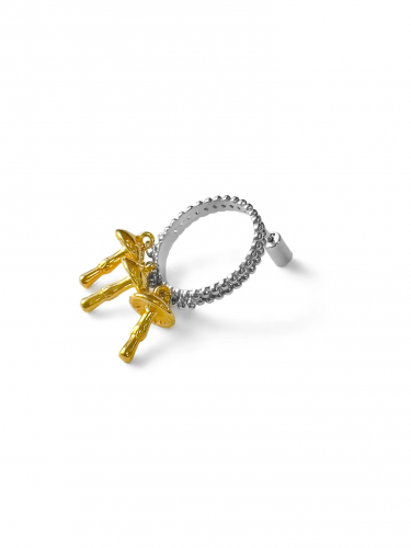 Серебряная моносерьга «Мухоморы» gold