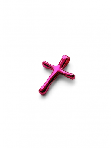 Серебряная подвеска крестик «Слияние» fuchsia
