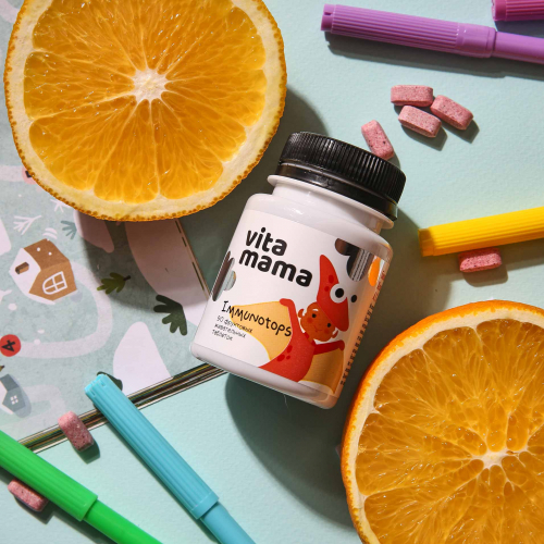Immunotops, фруктовые жевательные таблетки с витаминами A, C и D - Vitamama
