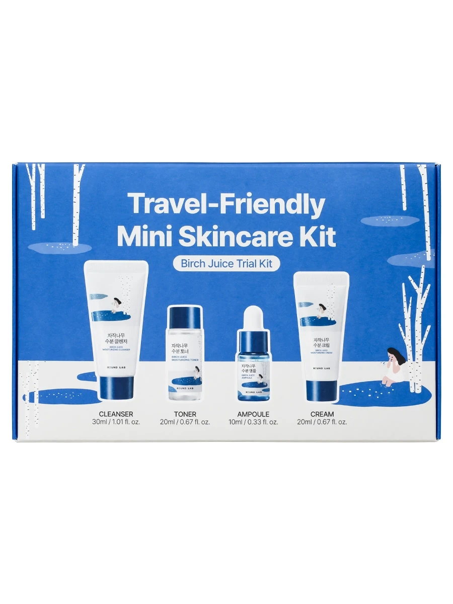 Round Lab Дорожный набор с березовым соком: пенка + тонер + сыворотка + крем Birch Juice Trial Kit 30+20+10+20 мл