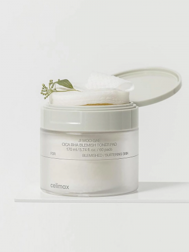 Celimax Успокаивающие тонер-пэды с кислотами и центеллой азиатской Ji Woo Gae Cica BHA Blemish Toner Pad 60 шт