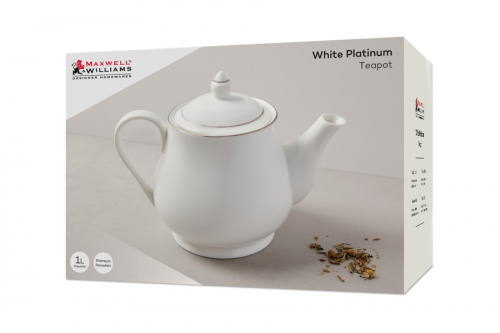 Чайник заварочный, 1 л, фарфор P, белый, с серебристым кантом, White Platinum, 63329
