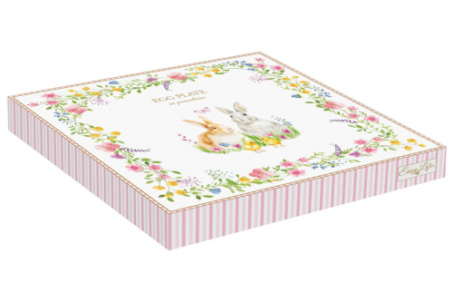 Блюдо для яиц, 21 см, 6 отд, фарфор P, белое, Кролики и цветы, Happy Easter, 63339