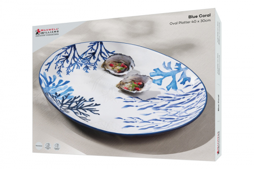 Блюдо, 40х30 см, керамика К, белое, овальное, Синие кораллы, Blue Coral, 63288