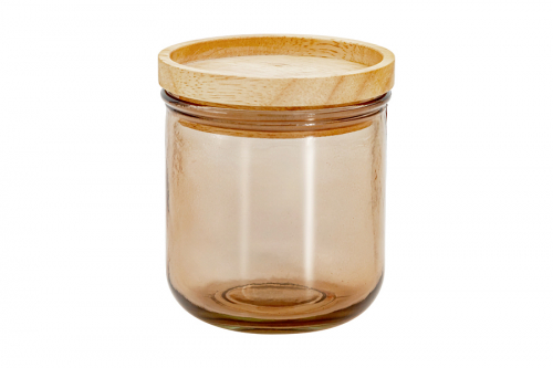 Банка для сыпучих продуктов, 350 мл, стекло/дерево, коричневая, Jars, 63293