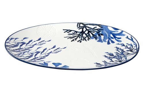 Блюдо, 40х30 см, керамика К, белое, овальное, Синие кораллы, Blue Coral, 63288