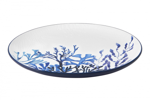 Блюдо, 36 см, керамика К, белое, круглое, Синие кораллы, Blue Coral, 63287