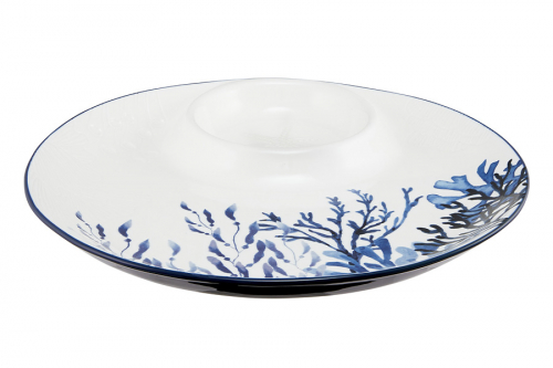Блюдо, 32 см, керамика К, белое, круглое, Синие кораллы, Blue Coral, 63292