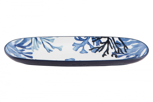 Блюдо, 40х12,5 см, керамика К, белое, овальное, Синие кораллы, Blue Coral, 63290