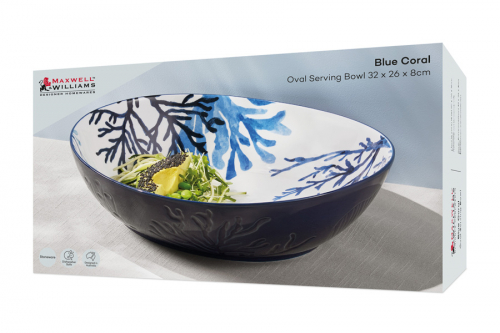 Салатник, 32х26 см, 3 л, керамика К, белый, овальный, Синие кораллы, Blue Coral, 63291