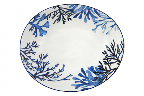 Салатник, 32х26 см, 3 л, керамика К, белый, овальный, Синие кораллы, Blue Coral, 63291