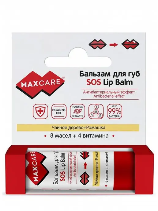 ГК Бальзам для губ MAXCARE Антибактер.эф.Чайное дерево+Ромашка (4,2г).220 Гк-39/27