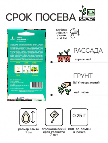 Семена Огурец Гардемарин F1 цв/п 0,25 гр., скороспелый, партенокарпический, гладкий, салатны