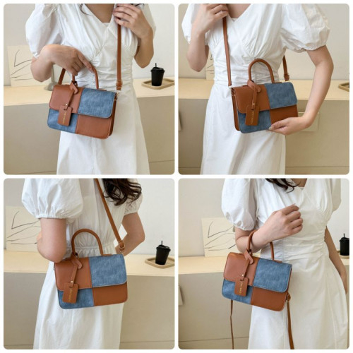 Женская кожаная сумка 4114 BEIGE BLUE