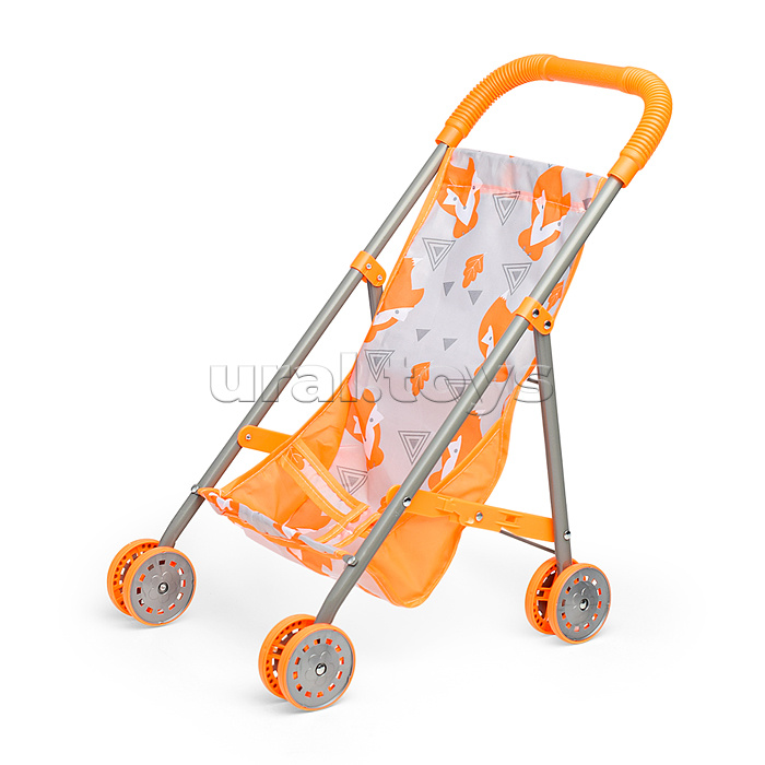 Коляска кукольная (металлическая, складная, цвет оранжевый, с принтом) в пакете