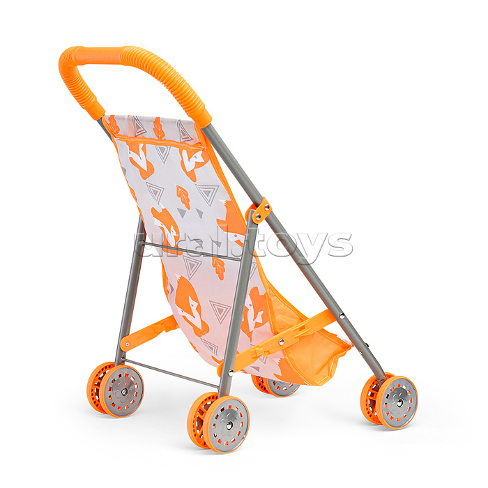 Коляска кукольная (металлическая, складная, цвет оранжевый, с принтом) в пакете