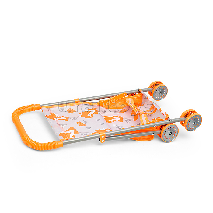 Коляска кукольная (металлическая, складная, цвет оранжевый, с принтом) в пакете