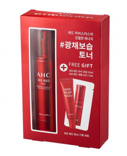 950 рНабор для лица антивозрастной антиоксидантный AHC 365 Red Toner Set (Тонер, крем для глаз,  сыворотка пробник 2шт)