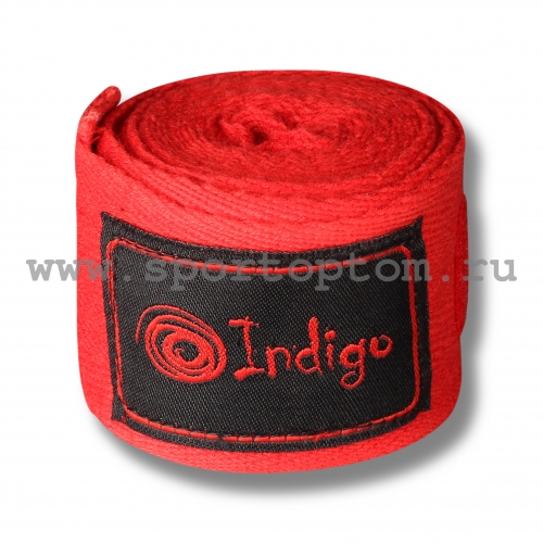 Бинт боксёрский INDIGO х/б, нейлон 1115 Красный