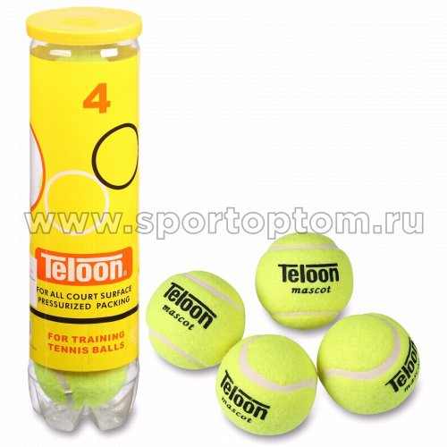Мяч для большого тенниса TELOON (4 шт в тубе) тренировочный Стандарт 801Т Р4