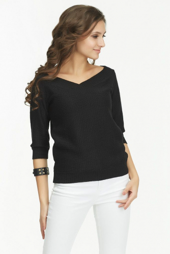 Пуловер вязаный короткий с v-вырезом черный