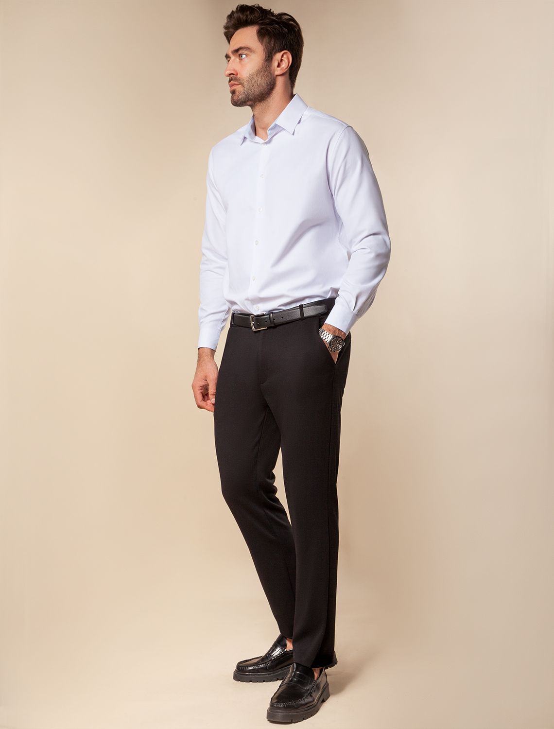 Ст.цена 2890р Брюки со стрелками из плотного джерси на резинке сзади U44.004 черный