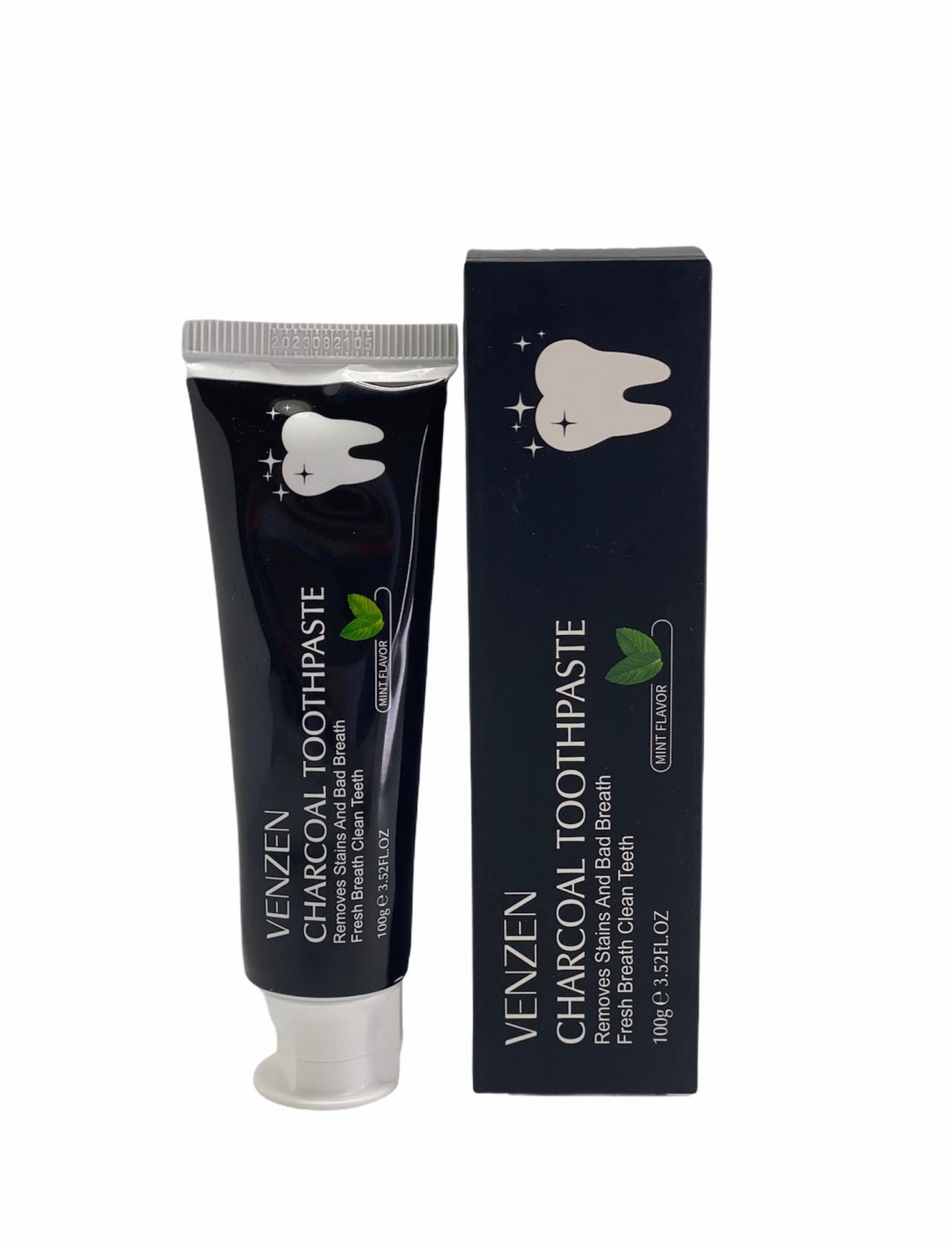 Чёрная зубная паста VENZEN на основе черного угля и мяты Venzen Charcoal Toothpaste, 100г.