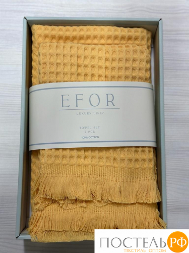T1161/SM-06 Набор вафельных полотенец EFOR из 2-х предметов (50*90 и 70*140) WAFFLE желтый SARI коробка