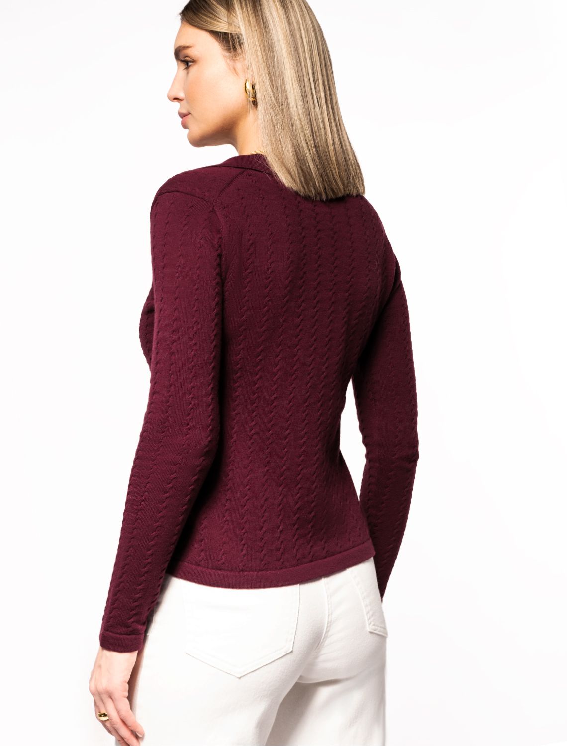 Ст.цена 1790р Джемпер-поло тонкой вязки из хлопка с нейлоном D39.596 бургунди