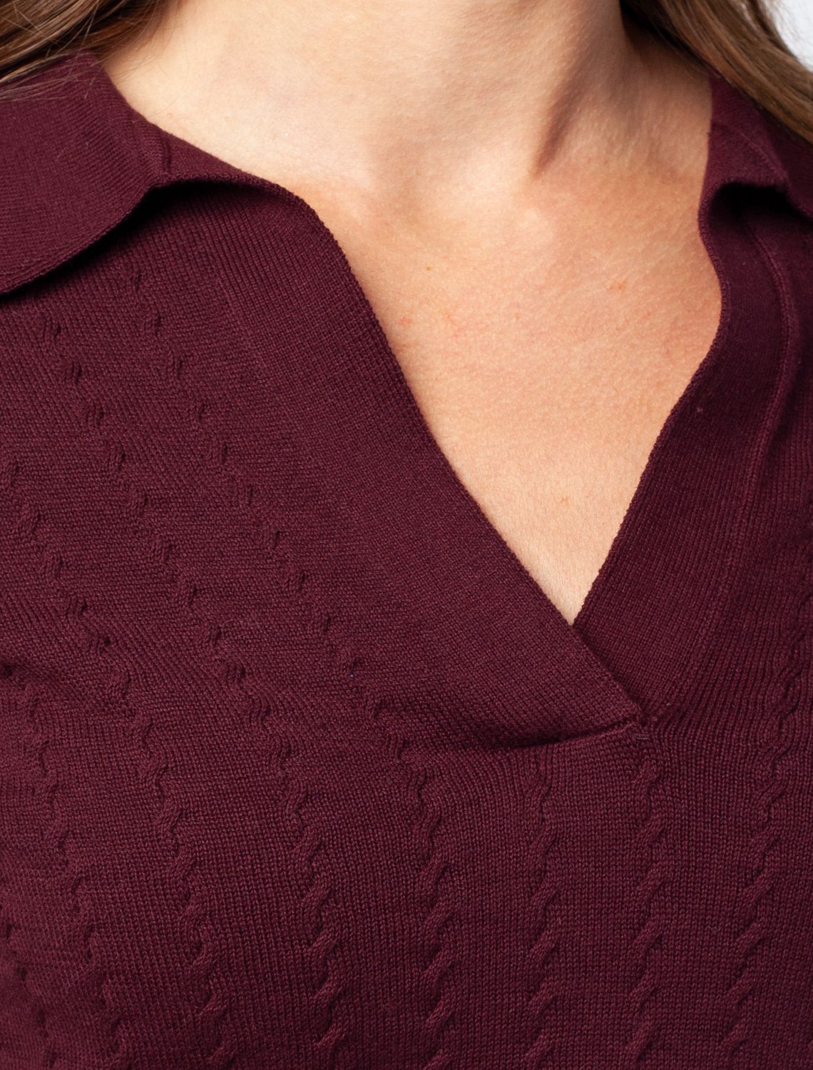 Ст.цена 1790р Джемпер-поло тонкой вязки из хлопка с нейлоном D39.596 бургунди