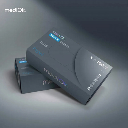 Mediok Перчатки нитриловые смотровые одноразовые неопудренные / Nitrile PEPEL, размер М, серый, 50 пар (100 штук)