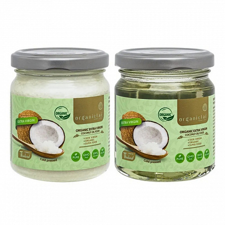 OrganicTai Органическое кокосовое масло пищевое первого холодного отжима нерафинированное, 200 мл