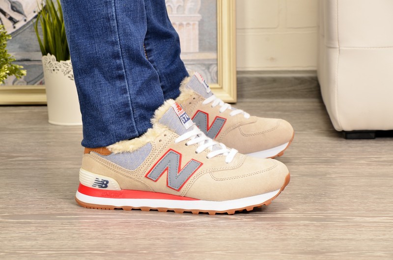 Sport + NB XB574-4K Кроссовки беж замша, подклад иск мех