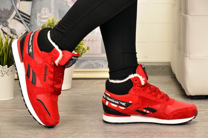 Sport + RBK DB5095-8 Кроссовки красн кожа+замша, подклад иск мех