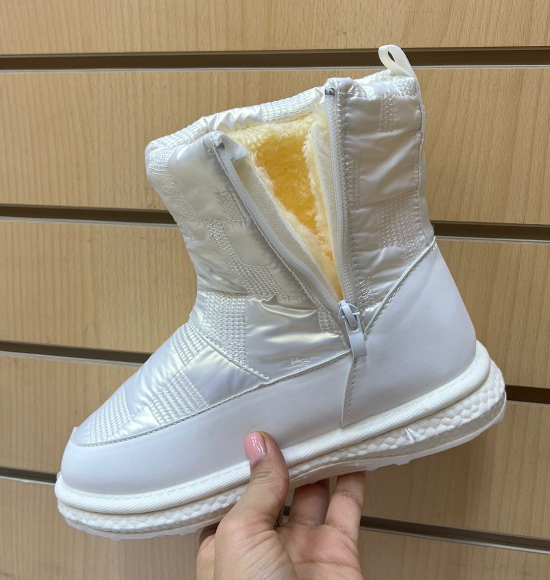 Fashion T-B17-2Z Полусапожки женские бел нейлон+иск кожа, подклад иск мех