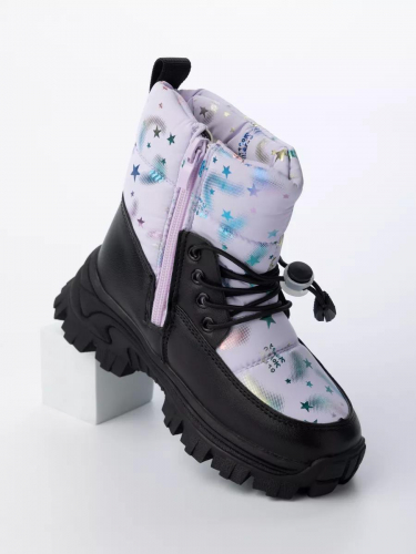 Fashion 9350-2Z Полусапожки детские чер-фиолет нейлон+иск кожа, подклад иск мех