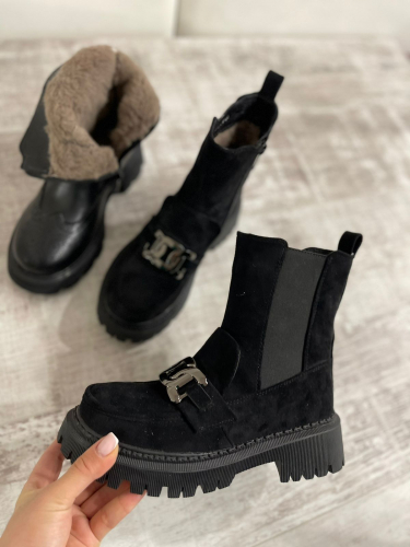 998 Fashion A9919-МП/Z Ботинки женские чер иск велюр, подклад нат шерсть