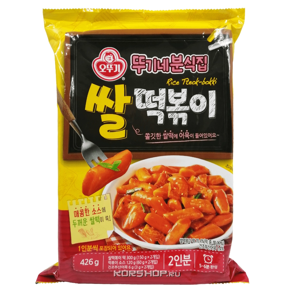 Рисовые палочки (токпокки) с острым соусом Rice Tteok-bokki Ottogi Корея 426 г (2 порции) Акция