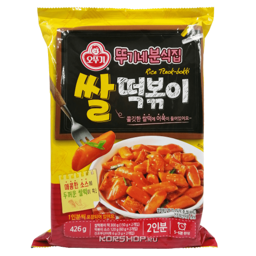 Рисовые палочки (токпокки) с острым соусом Rice Tteok-bokki Ottogi Корея 426 г (2 порции) Акция