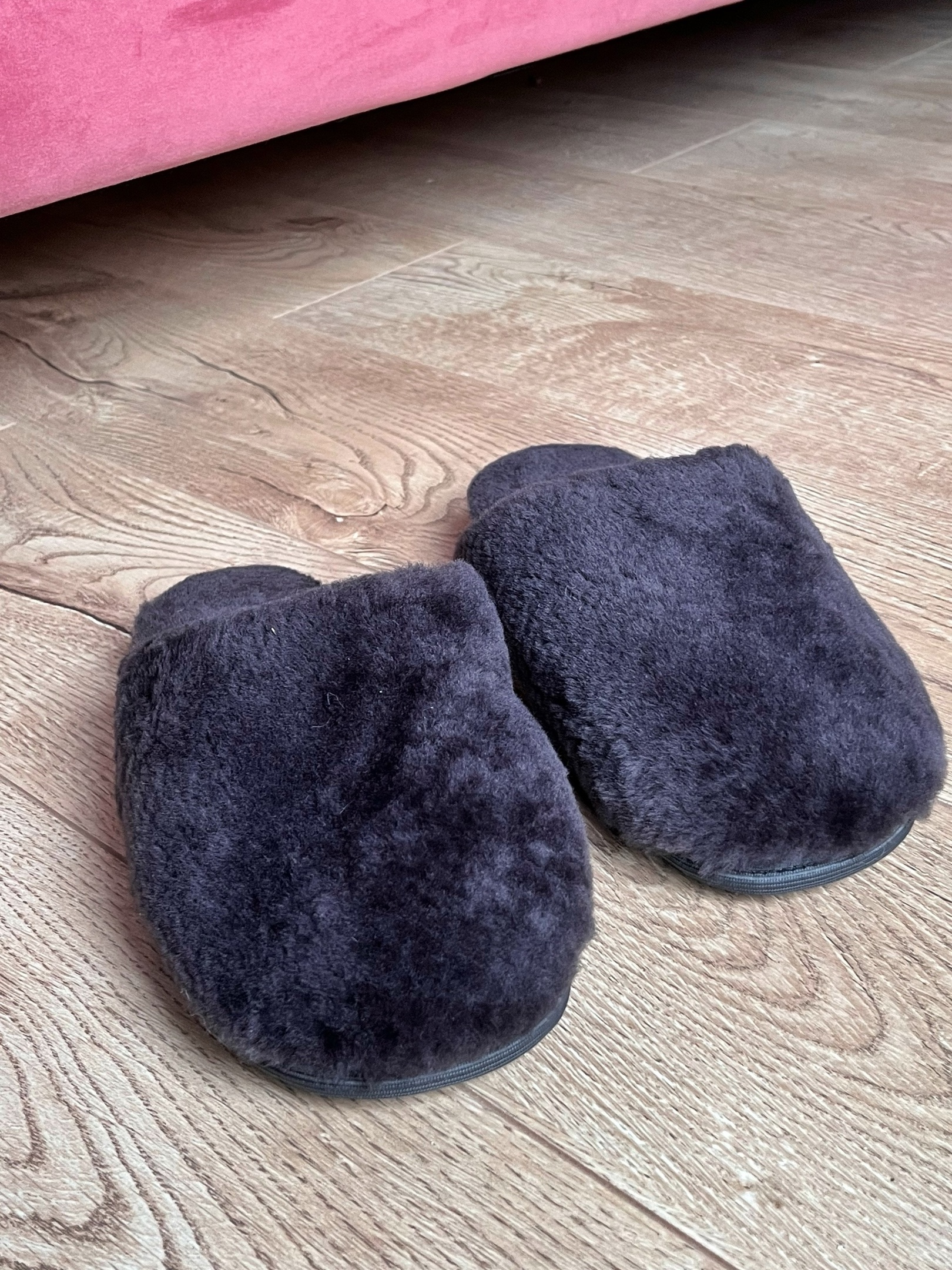 Тапочки из овчины/закрытые/темно-серый