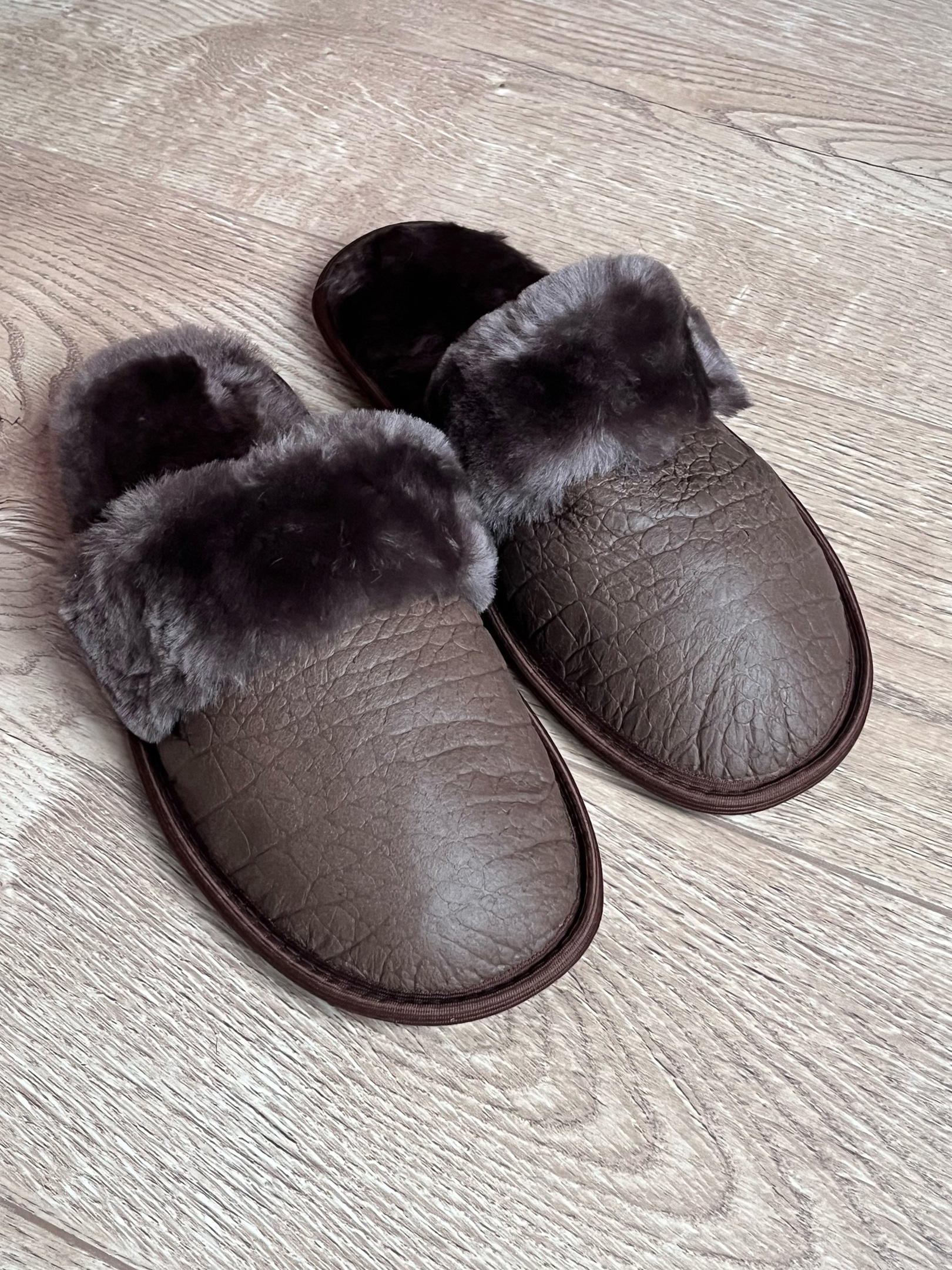 Тапочки дубленной кожа и овчины/ коричневые/42