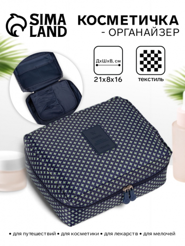 Косметичка - органайзер дорожная на молнии, с карманами, с рисунком, тёмно-синяя