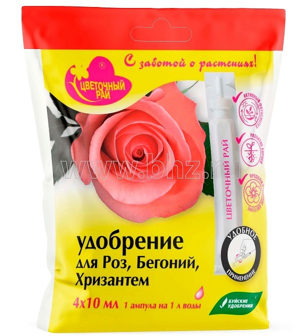 БХЗ, удобрение Цветочный рай для роз, бегоний, хризантем (4 амп х 10мл) /6 шт Буй
