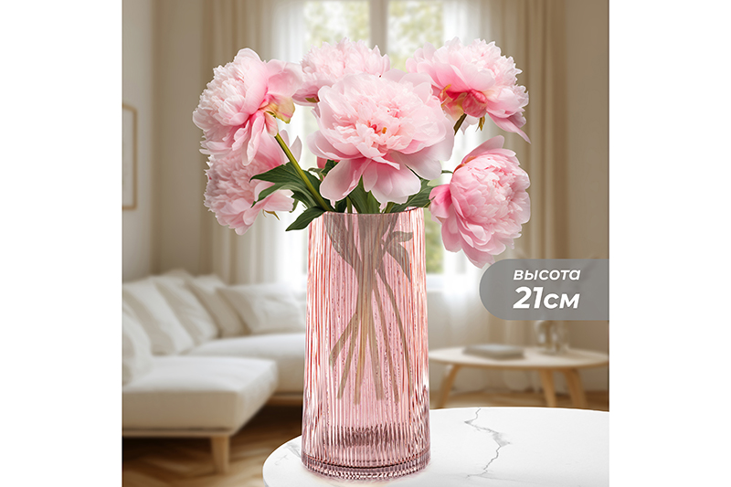 Ваза 4 л 14,5*14,5*29,5 см, розовая, стекло