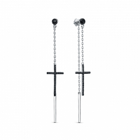 Серьги с фианитом родированные серебро 925*