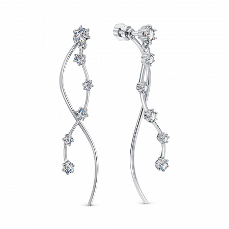 Серьги с фианитом родированные серебро 925*