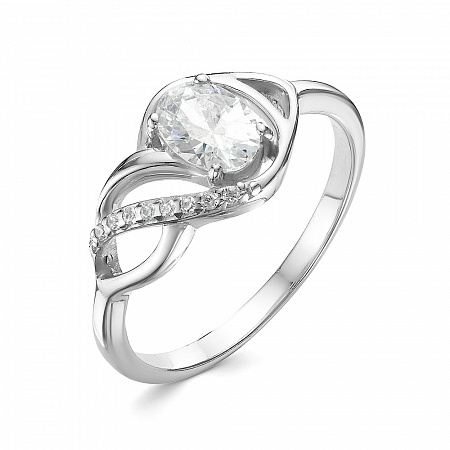 Кольцо с фианитом родированное серебро 925*