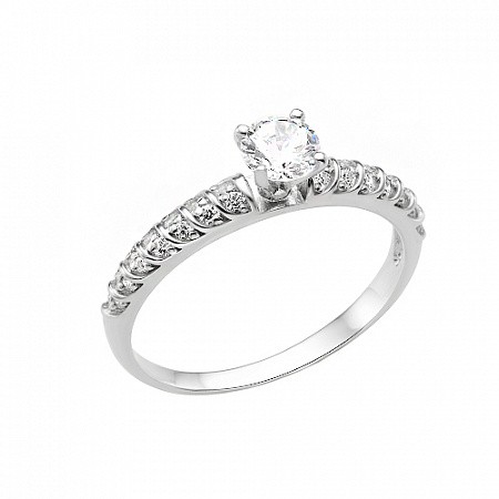 Кольцо с фианитом родированное серебро 925*