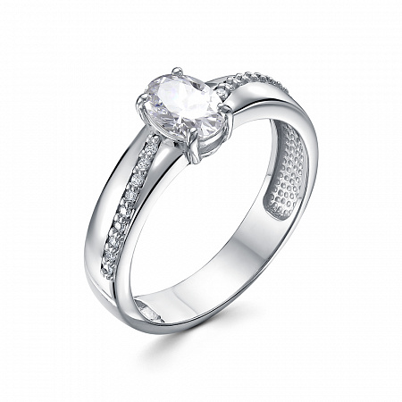 Кольцо с фианитом родированное серебро 925*