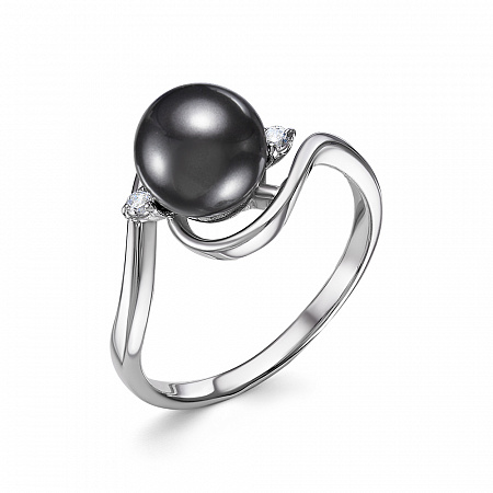 Кольцо с искуственным жемчугом родированное серебро 925*